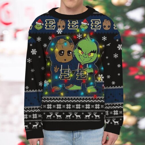 NCAA E. Tennessee State Buccaneers Baby Groot And Grinch Best Friends Ugly Christmas Sweatshirt & Sweater