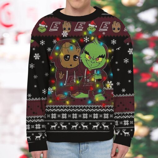 NCAA Eastern Kentucky Colonels Baby Groot And Grinch Best Friends Ugly Christmas Sweatshirt & Sweater