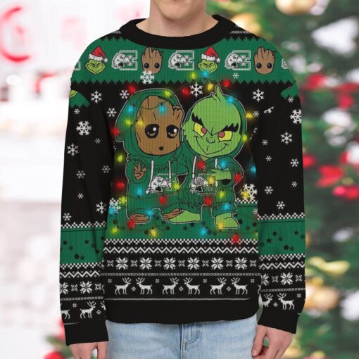 Eastern Michigan Eagles Baby Groot And Grinch Best Friends Ugly Christmas Sweatshirt & Sweater