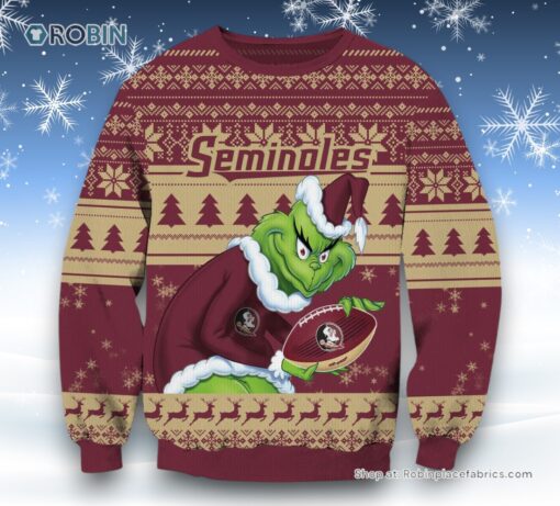 NCAA Florida State Seminoles Grinch Christmas Ugly Sweater and Sweatshirt