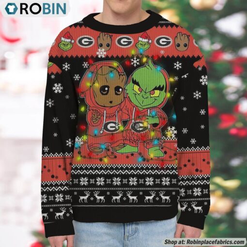 NCAA Georgia Bulldogs Baby Groot And Grinch Best Friends Ugly Christmas Sweatshirt & Sweater
