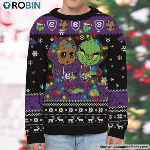 Holy Cross Crusaders Baby Groot And Grinch Best Friends Ugly Christmas Sweatshirt & Sweater