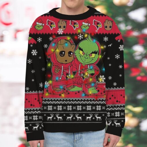 Illinois State Redbirds Baby Groot And Grinch Best Friends Ugly Christmas Sweatshirt & Sweater