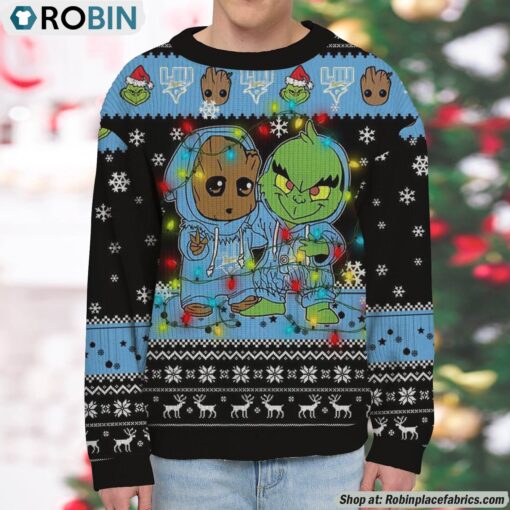 NCAA LIU Sharks Baby Groot And Grinch Best Friends Ugly Christmas Sweatshirt & Sweater