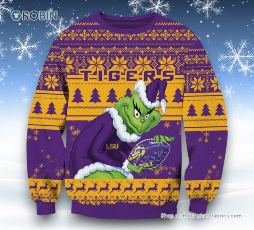 NCAA LSU Tigers Grinch Christmas Ugly Sweater and Sweatshirt