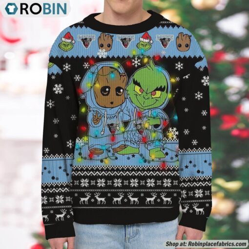 NCAA Maine Black Bears Baby Groot And Grinch Best Friends Ugly Christmas Sweatshirt & Sweater