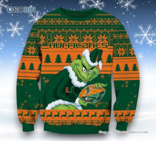 NCAA Miami Hurricanes Grinch Christmas Ugly Sweater and Sweatshirt