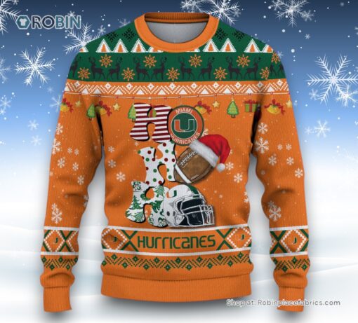 NCAA Miami Hurricanes HO HO HO Ugly Christmas Sweater and Sweatshirt