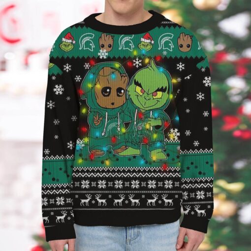 Michigan St. Spartans Baby Groot And Grinch Best Friends Ugly Christmas Sweatshirt & Sweater