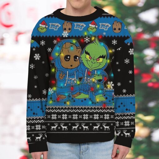 NCAA Middle Tennessee Blue Raiders Baby Groot And Grinch Best Friends Ugly Christmas Sweatshirt & Sweater
