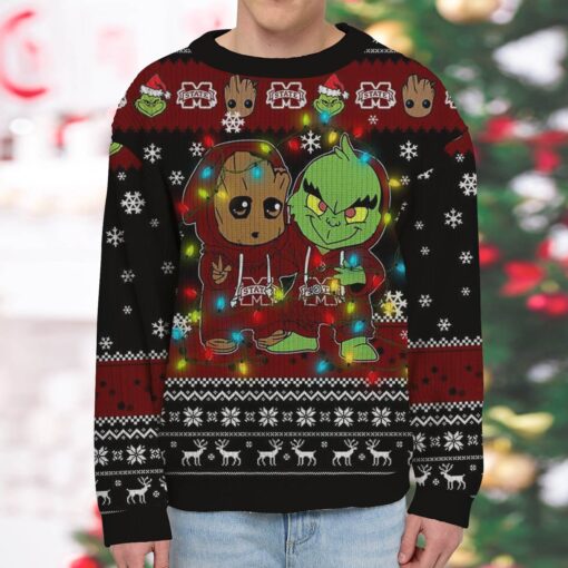NCAA Mississippi State Bulldogs Baby Groot And Grinch Best Friends Ugly Christmas Sweatshirt & Sweater