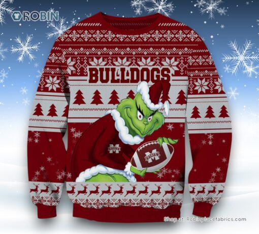 NCAA Mississippi State Bulldogs Grinch Christmas Ugly Sweater and Sweatshirt