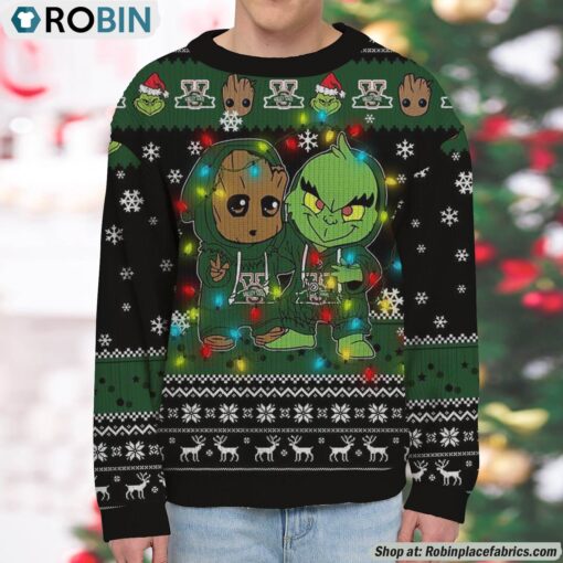 NCAA Mississippi Valley State Delta Devils Baby Groot And Grinch Best Friends Ugly Christmas Sweatshirt & Sweater