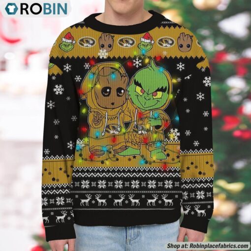 NCAA Missouri Tigers Baby Groot And Grinch Best Friends Ugly Christmas Sweatshirt & Sweater