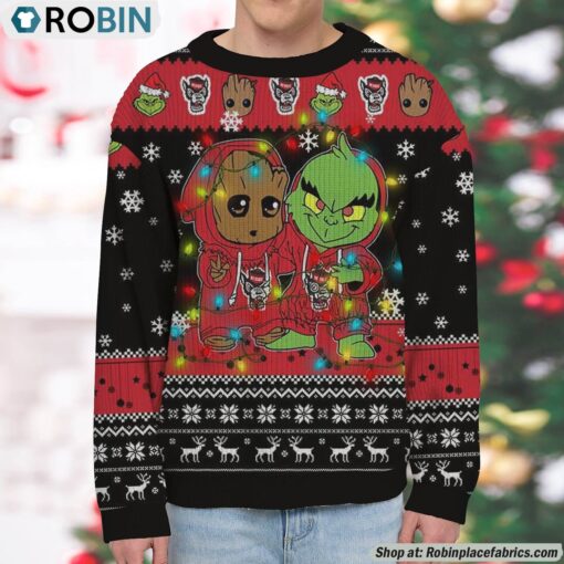 NCAA NC State Wolfpack Baby Groot And Grinch Best Friends Ugly Christmas Sweatshirt & Sweater