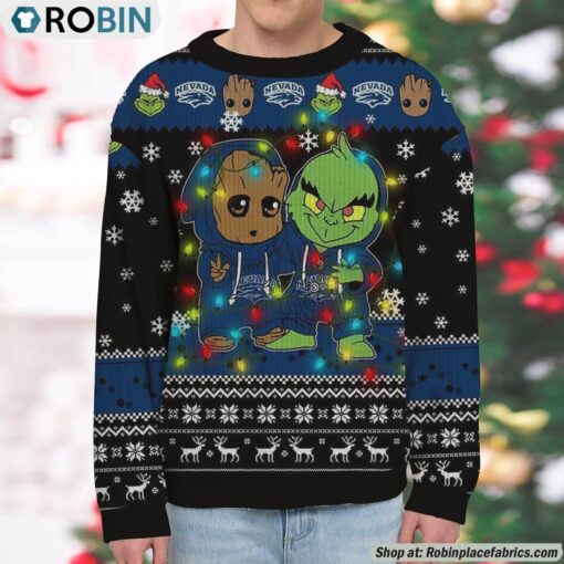 NCAA Nevada Wolf Pack Baby Groot And Grinch Best Friends Ugly Christmas Sweatshirt & Sweater