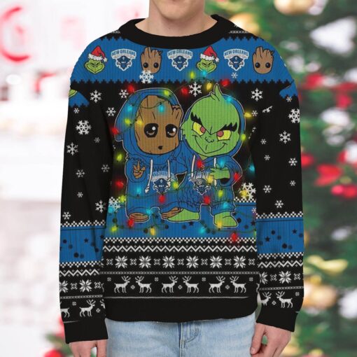 NCAA New Orleans Privateers Baby Groot And Grinch Best Friends Ugly Christmas Sweatshirt & Sweater