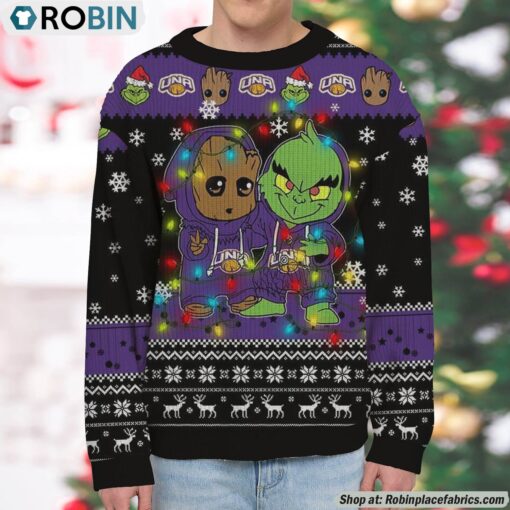 NCAA North Alabama Lions Baby Groot And Grinch Best Friends Ugly Christmas Sweatshirt & Sweater