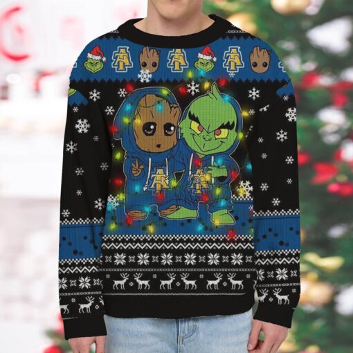 NCAA North Carolina A&T Aggies Baby Groot And Grinch Best Friends Ugly Christmas Sweatshirt & Sweater