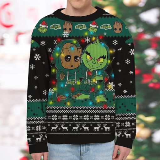 NCAA North Dakota State Bison Baby Groot And Grinch Best Friends Ugly Christmas Sweatshirt & Sweater