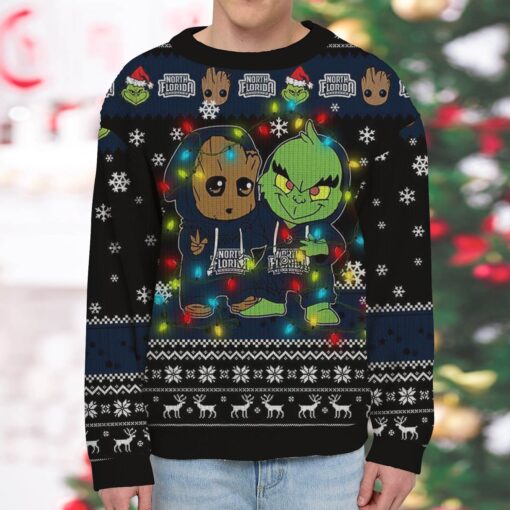 NCAA North Florida Ospreys Baby Groot And Grinch Best Friends Ugly Christmas Sweatshirt & Sweater