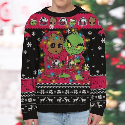 NCAA Northern Illinois Huskies Baby Groot And Grinch Best Friends Ugly Christmas Sweatshirt & Sweater