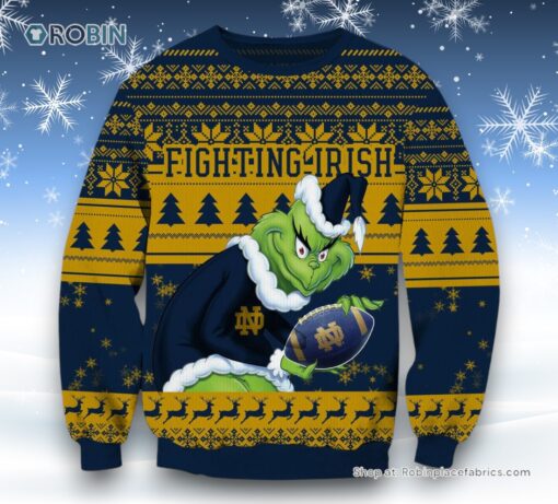 NCAA Notre Dame Fighting Irish Grinch Christmas Ugly Sweater and Sweatshirt