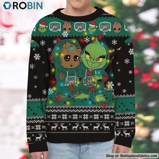 NCAA Ohio Bobcats Baby Groot And Grinch Best Friends Ugly Christmas Sweatshirt & Sweater