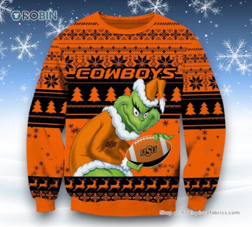 NCAA Oklahoma State Cowboys Grinch Christmas Ugly Sweater and Sweatshirt