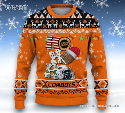 NCAA Oklahoma State Cowboys HO HO HO Ugly Christmas Sweater and Sweatshirt