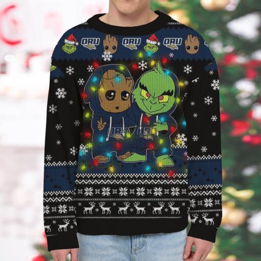 Oral Roberts Golden Eagles Baby Groot And Grinch Best Friends Ugly Christmas Sweatshirt & Sweater