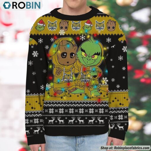 NCAA Quinnipiac Bobcats Baby Groot And Grinch Best Friends Ugly Christmas Sweatshirt & Sweater
