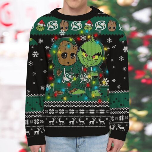 NCAA Sacramento State Hornets Baby Groot And Grinch Best Friends Ugly Christmas Sweatshirt & Sweater