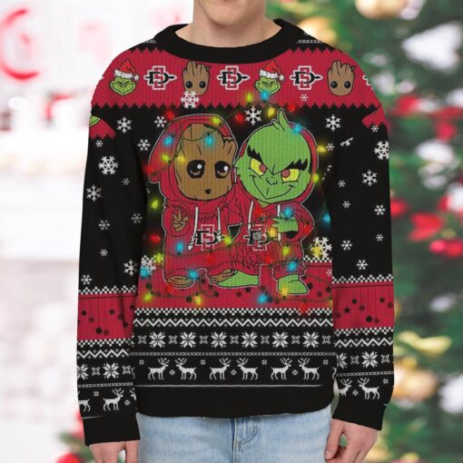 NCAA San Diego State Aztecs Baby Groot And Grinch Best Friends Ugly Christmas Sweatshirt & Sweater