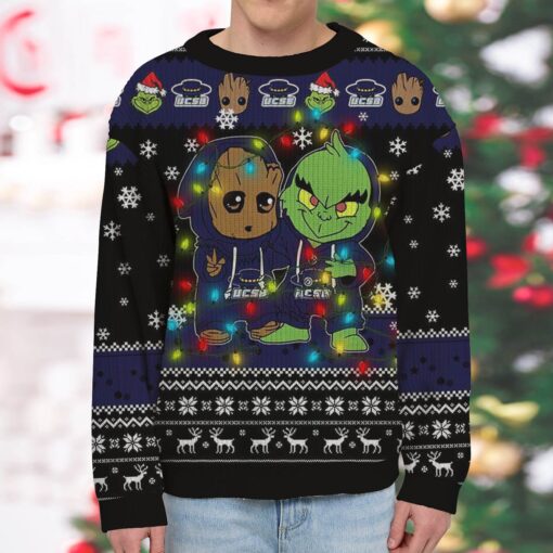 NCAA Santa Barbara Gauchos Baby Groot And Grinch Best Friends Ugly Christmas Sweatshirt & Sweater