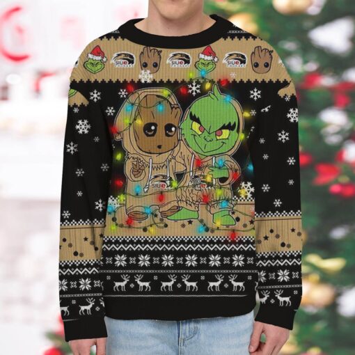 NCAA SIU-Edwardsville Cougars Baby Groot And Grinch Best Friends Ugly Christmas Sweatshirt & Sweater