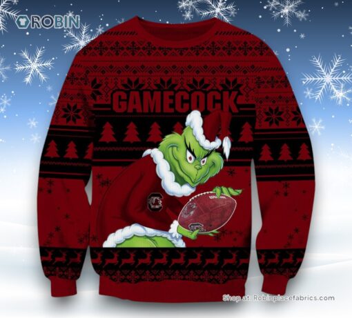 NCAA South Carolina Gamecocks Grinch Christmas Ugly Sweater and Sweatshirt