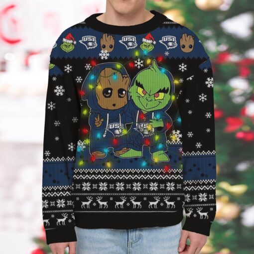 NCAA Southern Indiana Screaming Eagles Baby Groot And Grinch Best Friends Ugly Christmas Sweatshirt & Sweater