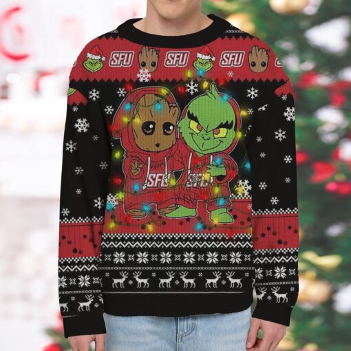 NCAA St. Francis Red Flash Baby Groot And Grinch Best Friends Ugly Christmas Sweatshirt & Sweater