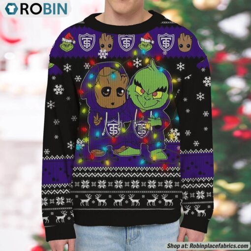 NCAA St. Thomas Tommies Baby Groot And Grinch Best Friends Ugly Christmas Sweatshirt & Sweater