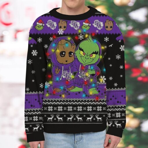 NCAA Stephen F. Austin Lumberjacks Baby Groot And Grinch Best Friends Ugly Christmas Sweatshirt & Sweater