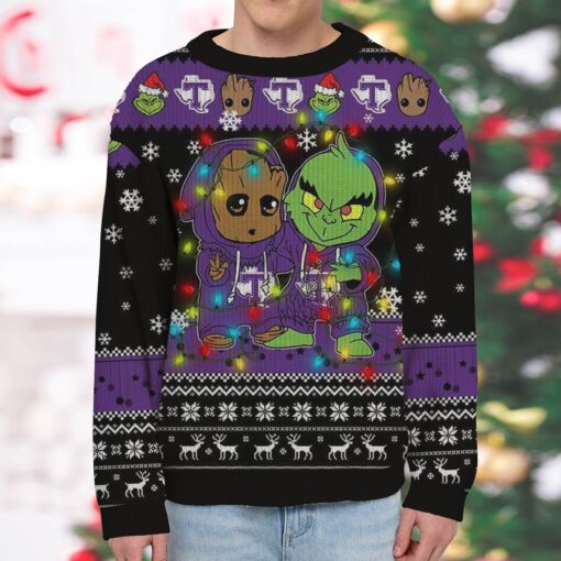NCAA Tarleton State Texans Baby Groot And Grinch Best Friends Ugly Christmas Sweatshirt & Sweater