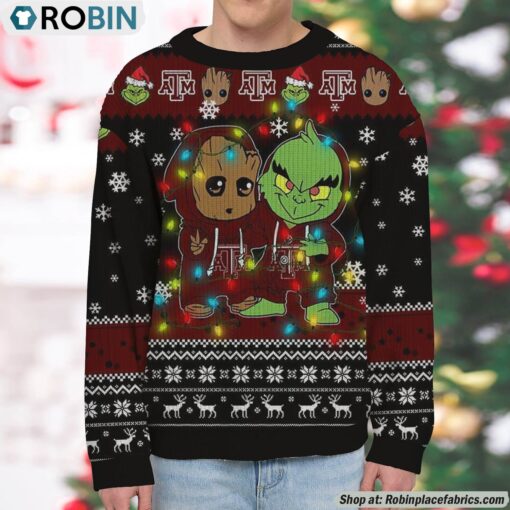 NCAA Texas A&M Aggies Baby Groot And Grinch Best Friends Ugly Christmas Sweatshirt & Sweater