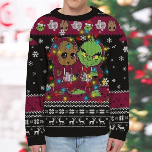 NCAA Texas Southern Tigers Baby Groot And Grinch Best Friends Ugly Christmas Sweatshirt & Sweater