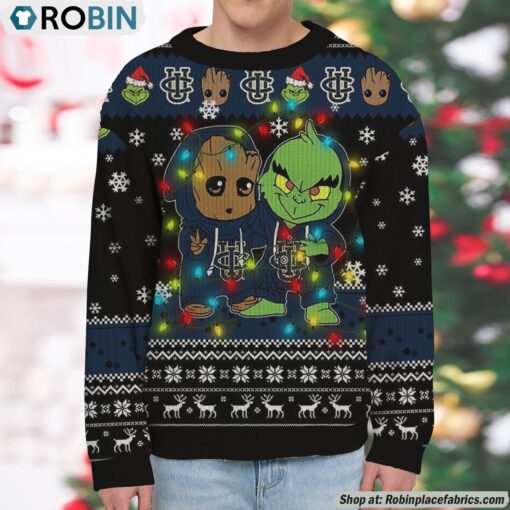 NCAA UC Irvine Anteaters Baby Groot And Grinch Best Friends Ugly Christmas Sweatshirt & Sweater