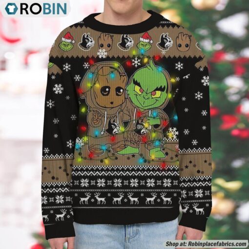 NCAA Wofford Terriers Baby Groot And Grinch Best Friends Ugly Christmas Sweatshirt & Sweater