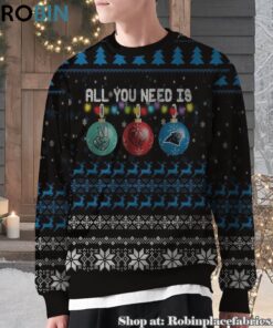 NFL All You Need Is Peace Love And Carolina Panthers Ugly Christmas Sweatshirt, Sweater