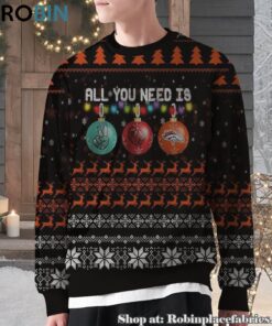 NFL All You Need Is Peace Love And Denver Broncos Ugly Christmas Sweatshirt, Sweater
