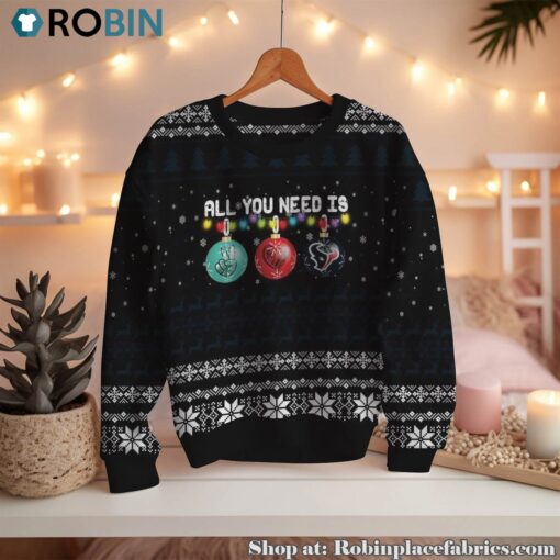 NFL All You Need Is Peace Love And Houston Texans Ugly Christmas Sweatshirt, Sweater