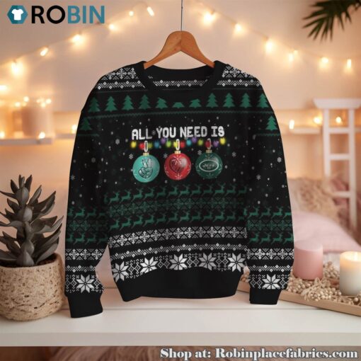 NFL All You Need Is Peace Love And New York Jets Ugly Christmas Sweatshirt, Sweater